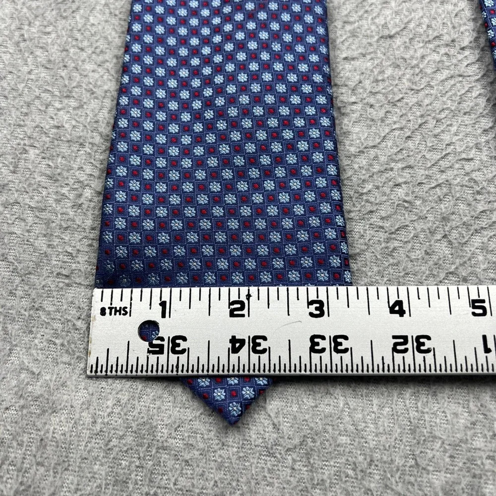 Canali 1934 Tie 100% Silk Blue Geometric Floral Medallion Check Italy Luxury